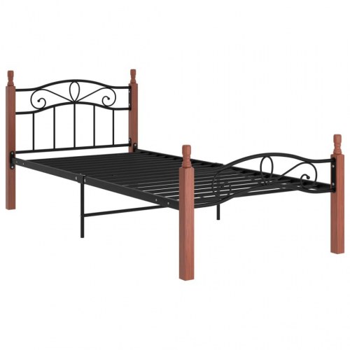 Sengeramme 90x200 cm metal og massivt egetræ sort