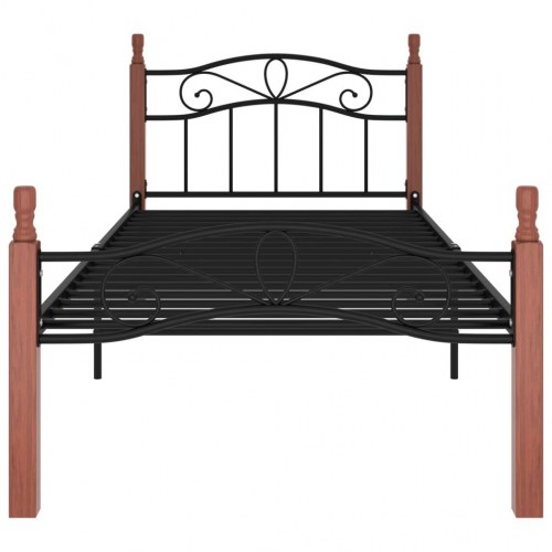 Sengeramme 90x200 cm metal og massivt egetræ sort