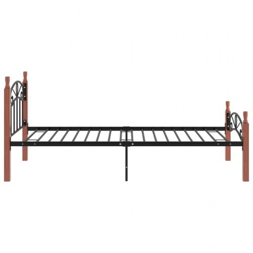 Sengeramme 90x200 cm metal og massivt egetræ sort