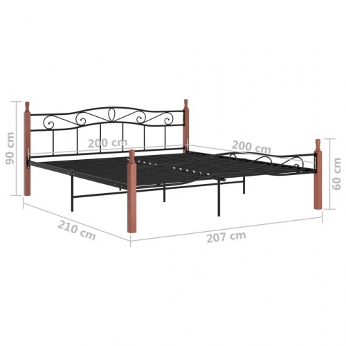 Sengeramme 200x200 cm metal og massivt egetræ sort