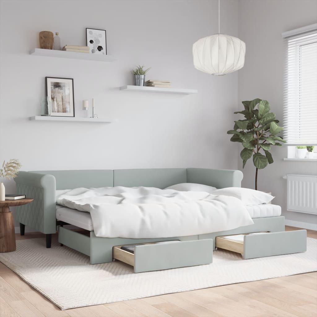 Daybed Med Udtræk Skuffer 90x200 Velour Lysegrå