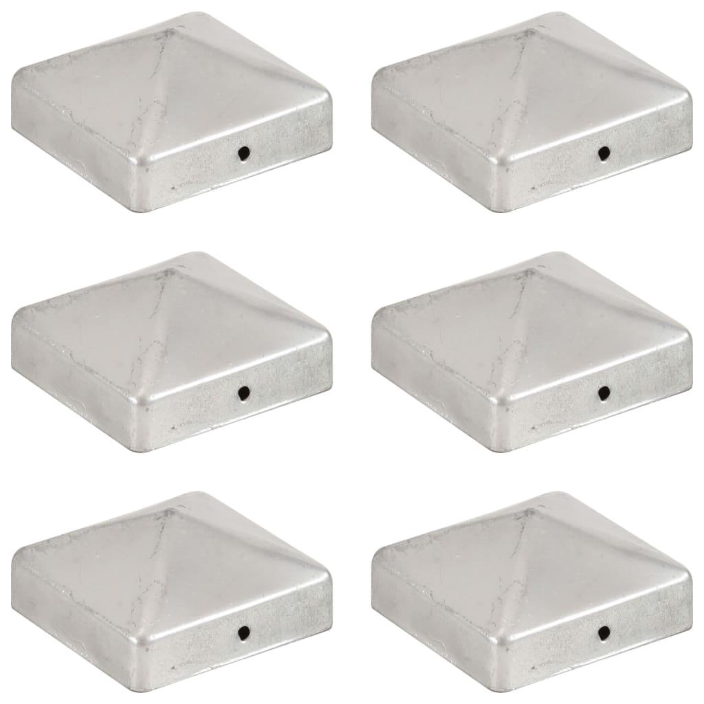 Pyramideformede stolpehætter 6 stk. 71x71 mm galvaniseret metal