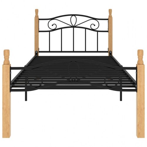 Sengeramme 100x200 cm metal og massivt egetræ sort