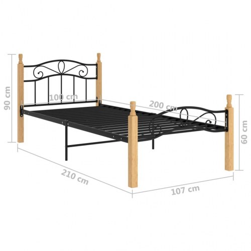 Sengeramme 100x200 cm metal og massivt egetræ sort