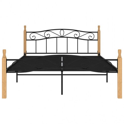 Sengeramme 140x200 cm metal og massivt egetræ sort