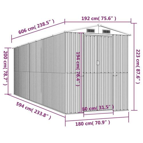 Haveskur 192x606x223 cm galvaniseret stål antracitgrå