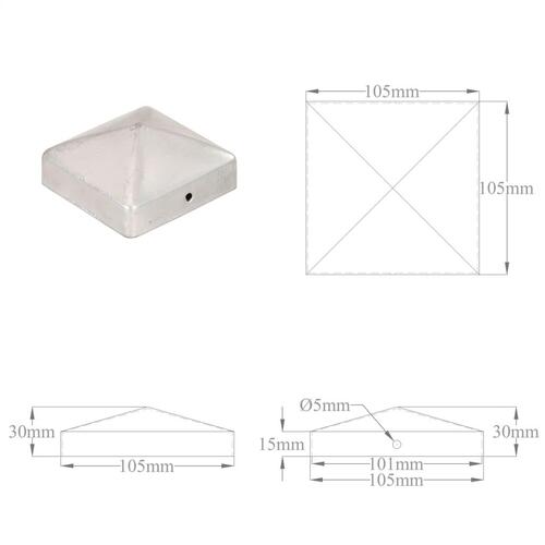 Pyramideformet stolpehætte 6 stk. 101x101 mm galvaniseret metal