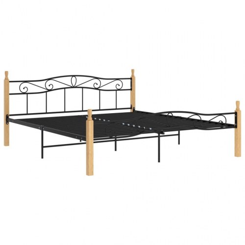 Sengeramme 200x200 cm i metal og massivt egetræ - sort