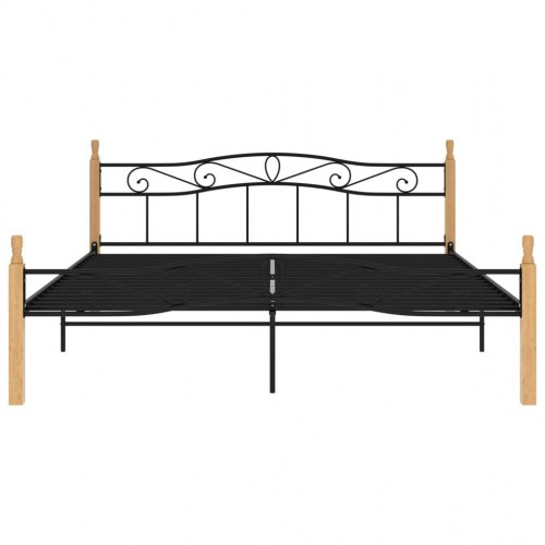 Sengeramme 200x200 cm i metal og massivt egetræ - sort