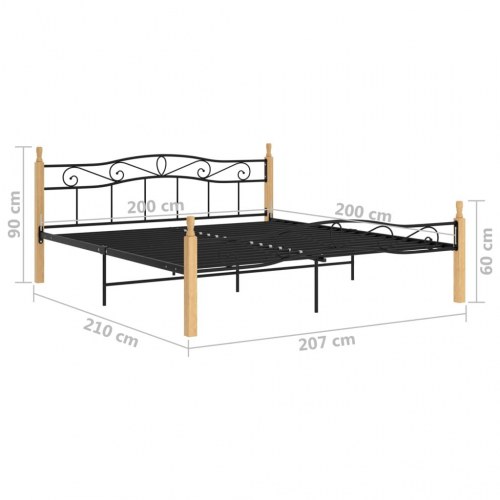 Sengeramme 200x200 cm i metal og massivt egetræ - sort