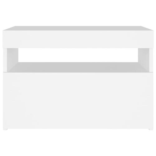 Sengebord med LED-lys 60x35x40 cm konstrueret træ hvid