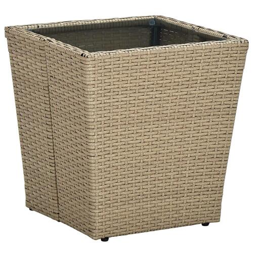 Tebord 41,5x41,5x44 cm polyrattan og hærdet glas beige