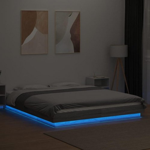 Sengeramme med LED-lys 150 x 200 cm - grå sonoma-eg