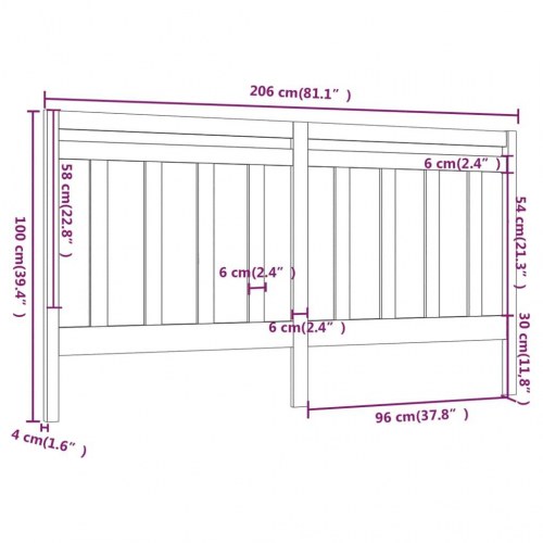 Sengegavl 206×4×100 cm i massivt fyrretræ - sort