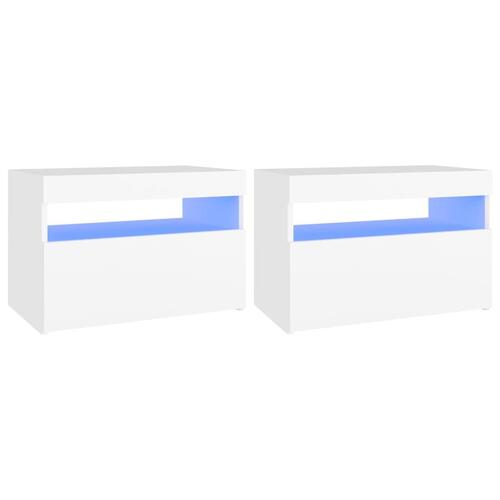 Sengebord med LED-lys 2 stk. 60x35x40 cm konstrueret træ hvid