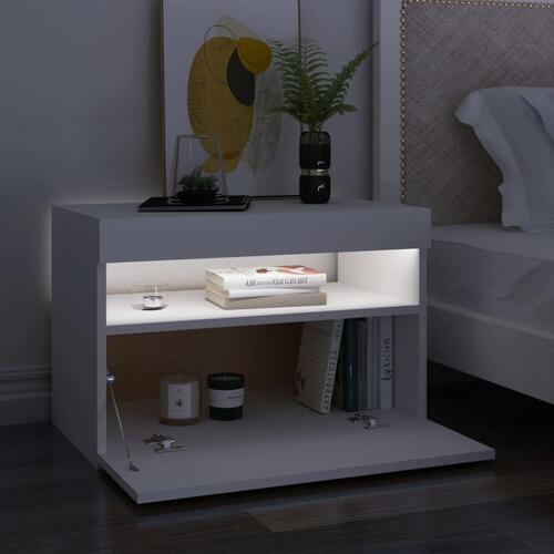 Sengebord med LED-lys 2 stk. 60x35x40 cm konstrueret træ hvid