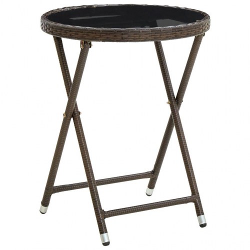 Foldbart tebord 60 cm i brun polyrattan med hærdet glas