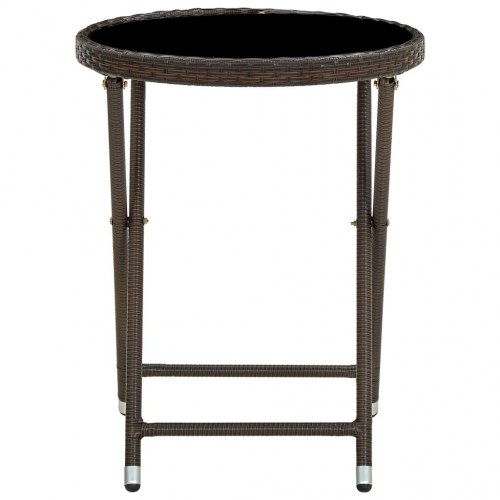 Foldbart tebord 60 cm i brun polyrattan med hærdet glas