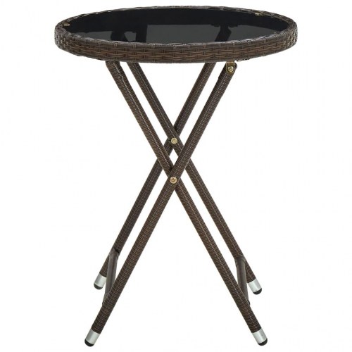Foldbart tebord 60 cm i brun polyrattan med hærdet glas