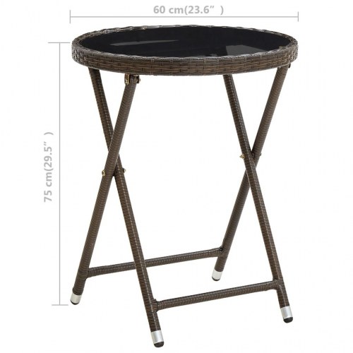 Foldbart tebord 60 cm i brun polyrattan med hærdet glas