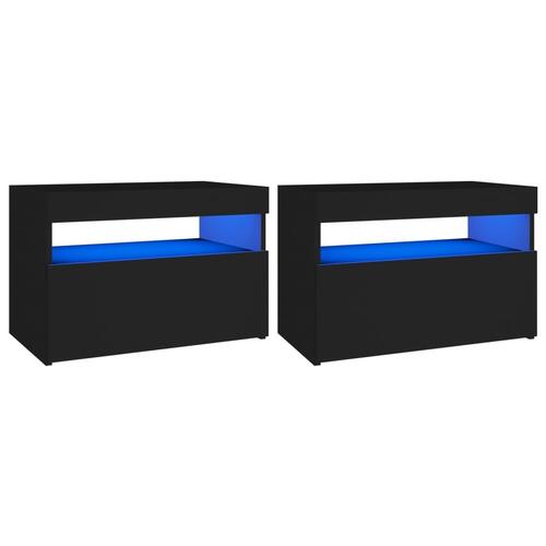 Sengebord med LED-lys 2 stk. 60x35x40 cm konstrueret træ sort