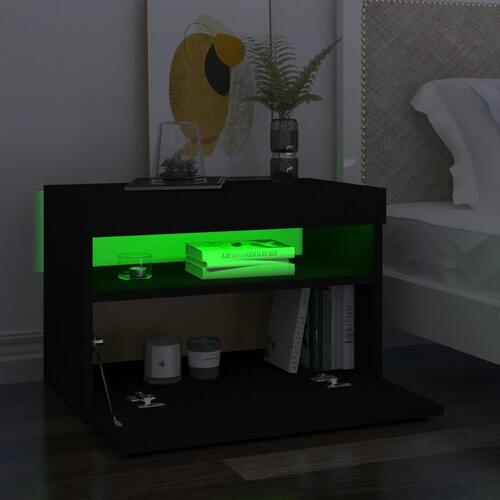 Sengebord med LED-lys 2 stk. 60x35x40 cm konstrueret træ sort