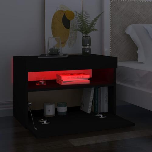 Sengebord med LED-lys 2 stk. 60x35x40 cm konstrueret træ sort