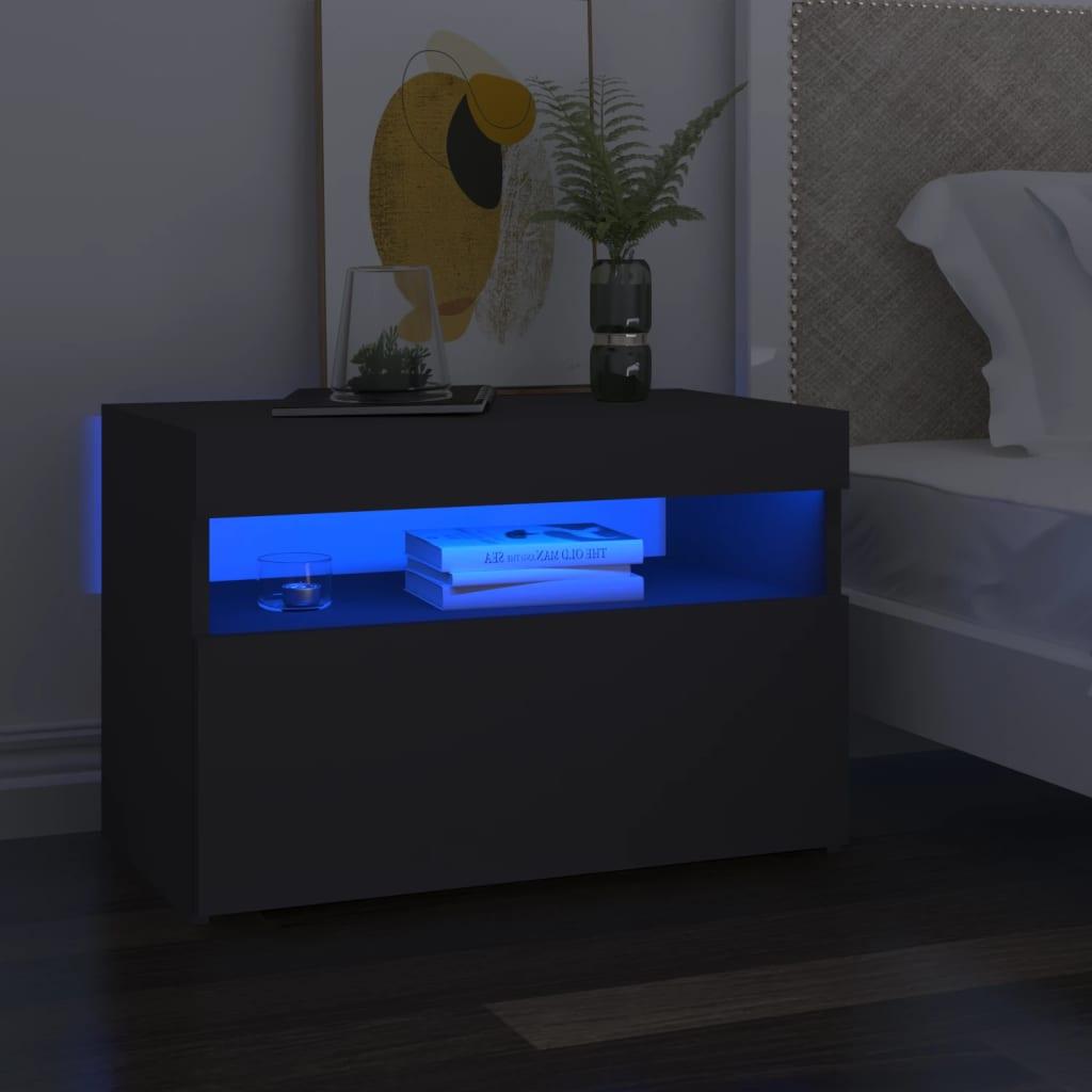Sengeskab m. LED-lys 60x35x40 cm spånplade lysegrå