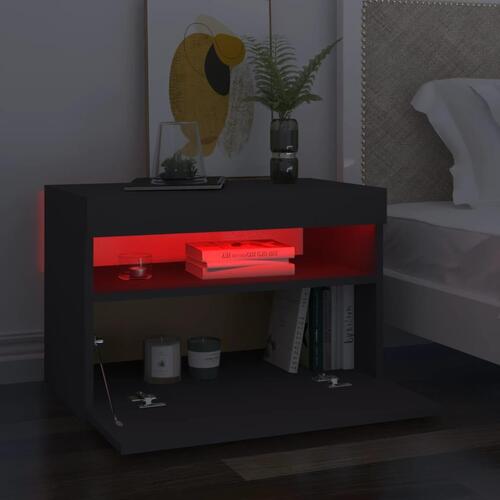 Sengeskab m. LED-lys 60x35x40 cm spånplade lysegrå