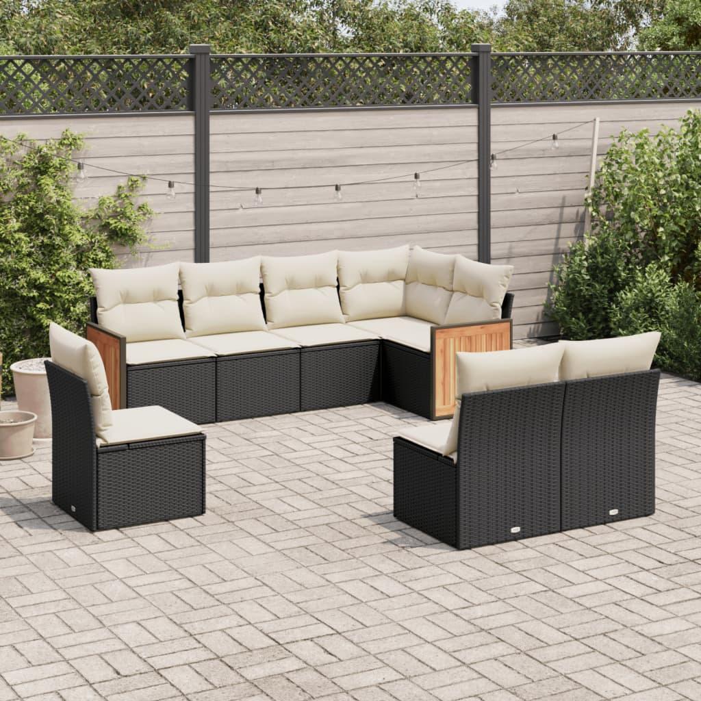 Sofasæt Til Haven 8 Dele Med Hynder Polyrattan - Sort og cremefarvet / Uden bord