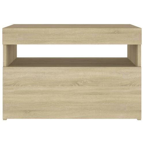 Sengebord med LED-lys 60x35x40 cm konstrueret træ sonoma-eg