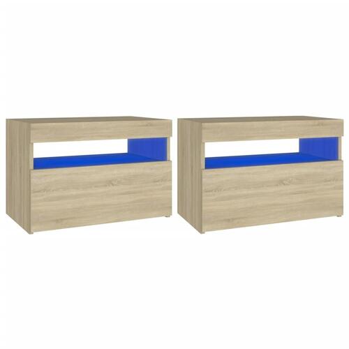 Sengebord med LED-lys 2 stk. 60x35x40 cm sonoma-eg
