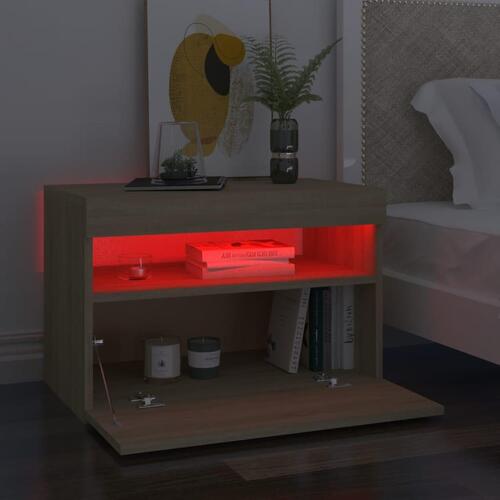 Sengebord med LED-lys 2 stk. 60x35x40 cm sonoma-eg