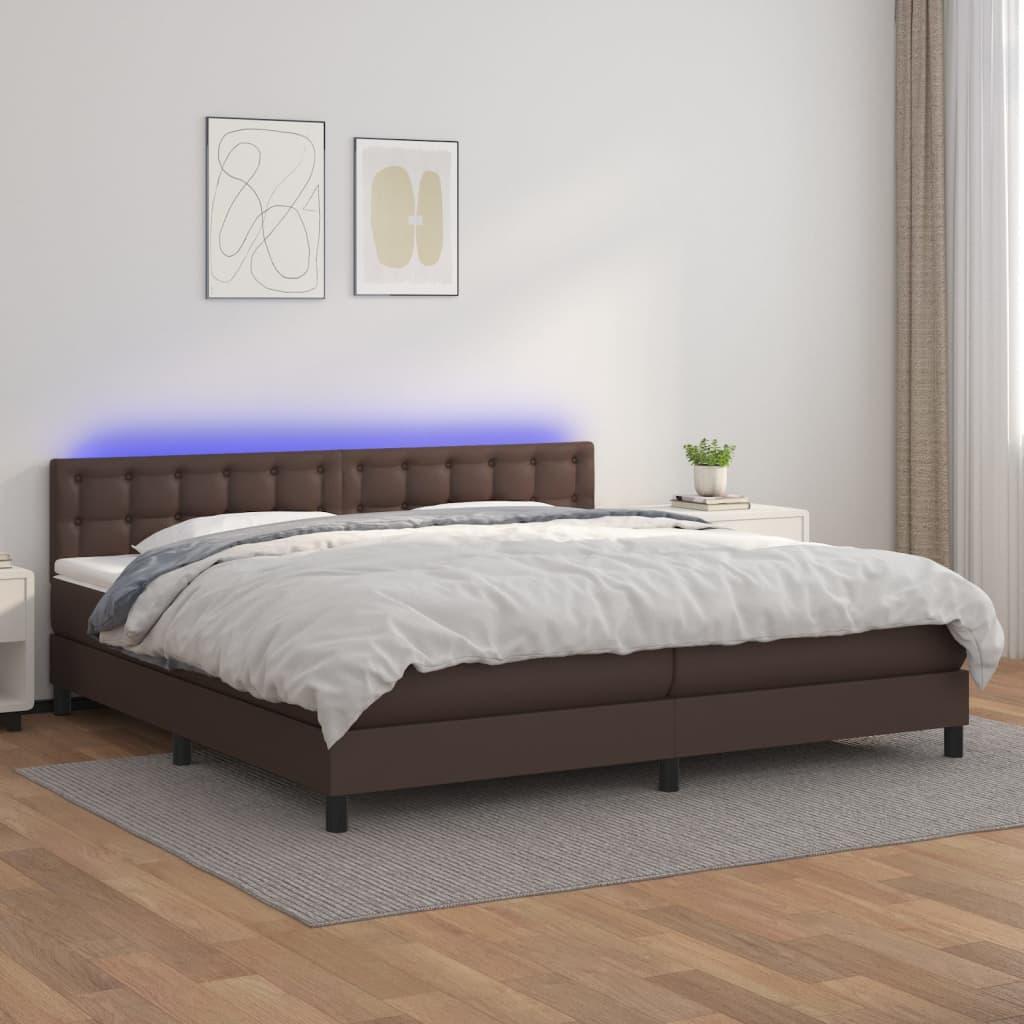 Kontinentalseng med LED-lys 200x200 cm kunstlæder brun