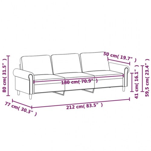 3-personers sofa i fløjl - 180 cm sædebredde, brun