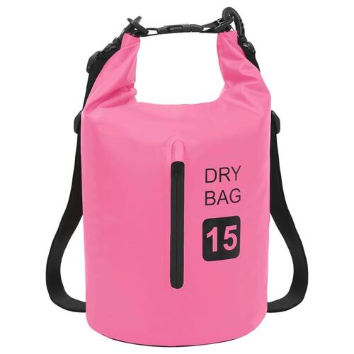 Vandtæt tørpose med lynlås 15 l PVC pink