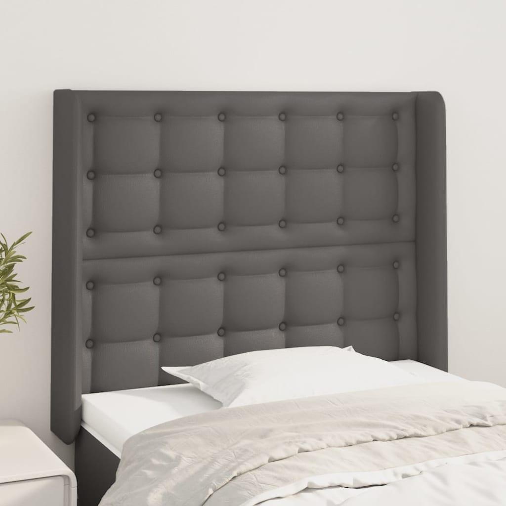 Sengegavl Med Kanter Kunstlæder - Grå / 103 x 16 x 118/128 cm