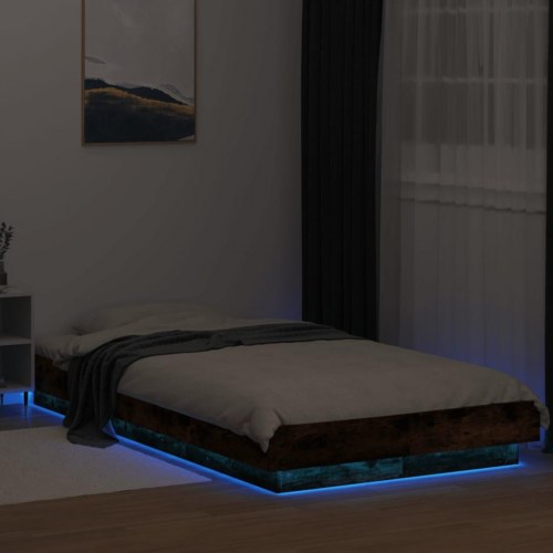Sengeramme med LED-lys 75 x 190 cm - røget eg