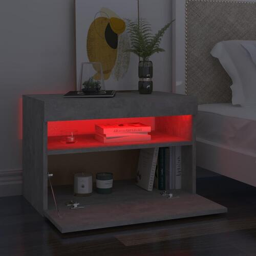 Sengebord med LED-lys 60x35x40 cm betongrå