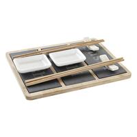 Sushi-sæt Bambus Bræt Sort Natur Orientalsk 25 x 19 x 3 cm