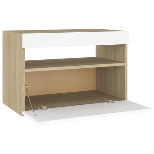 Sengebord med LED-lys 2 stk. 60x35x40 cm hvid og sonoma-eg