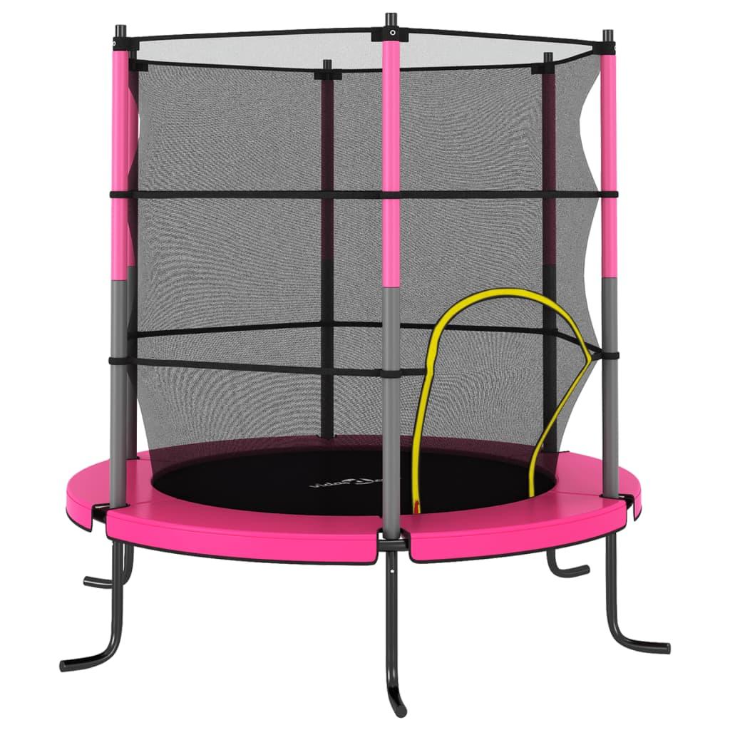 Trampolinsæt med sikkerhedsnet 140x160 cm rund lyserød
