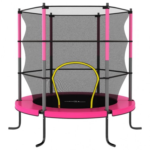 Trampolinsæt med sikkerhedsnet 140x160 cm rund lyserød