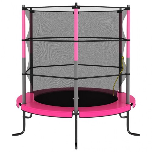 Trampolinsæt med sikkerhedsnet 140x160 cm rund lyserød