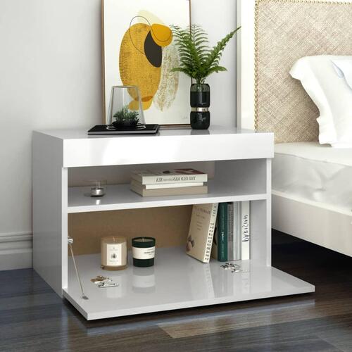 Sengebord med LED-lys 2 stk. 60x35x40 cm hvid højglans