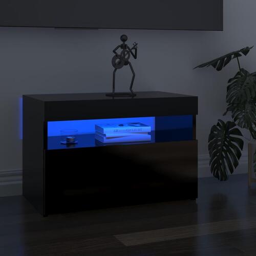 Sengeskabe m. LED-lys 2 stk. 60x35x40 cm sort højglans