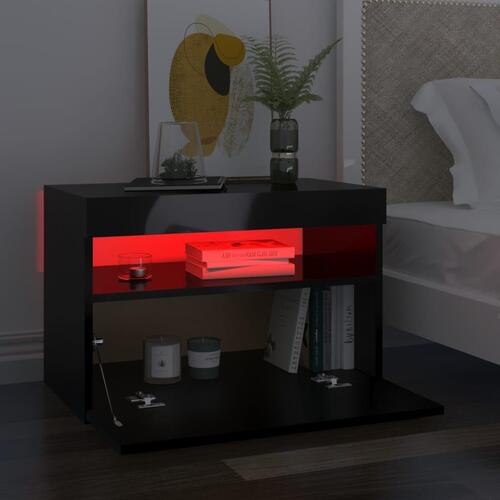 Sengeskabe m. LED-lys 2 stk. 60x35x40 cm sort højglans