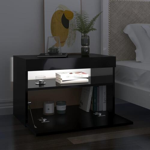 Sengeskabe m. LED-lys 2 stk. 60x35x40 cm sort højglans