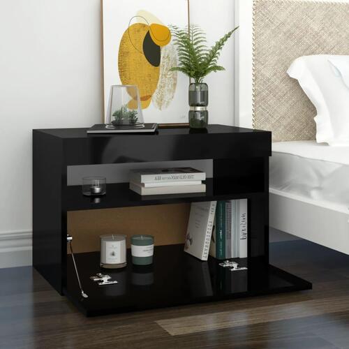 Sengeskabe m. LED-lys 2 stk. 60x35x40 cm sort højglans