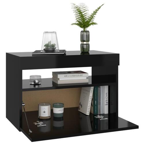 Sengeskabe m. LED-lys 2 stk. 60x35x40 cm sort højglans